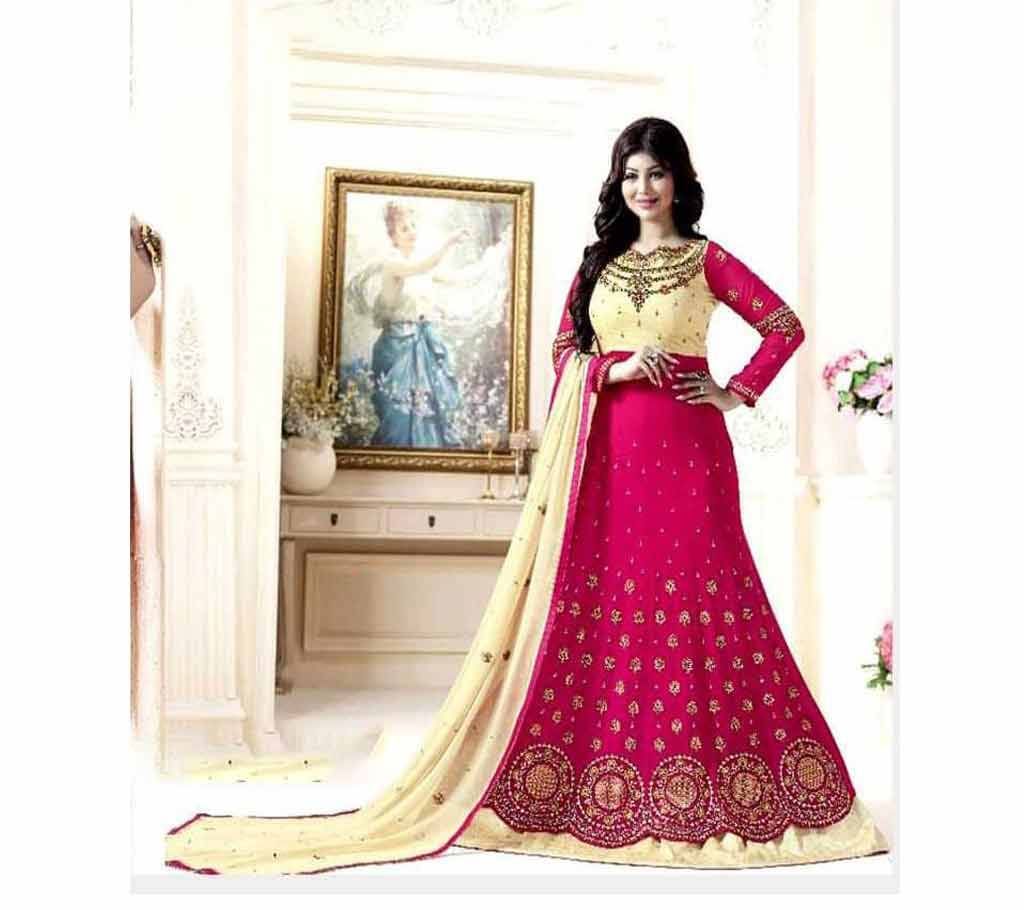 Unstitched Pink Georgette Gown For Women