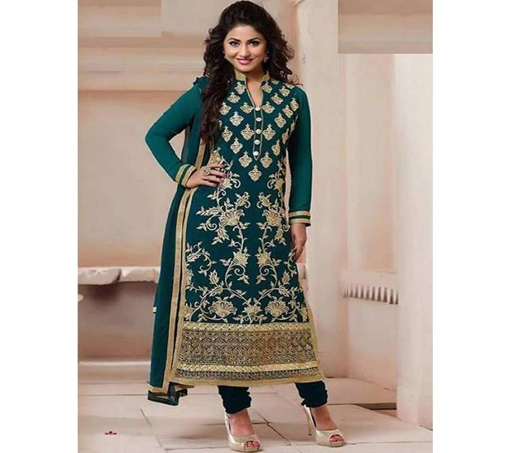 Dark Green Cotton Un-stitched Block Printed Salwar Kameez For Women Copy