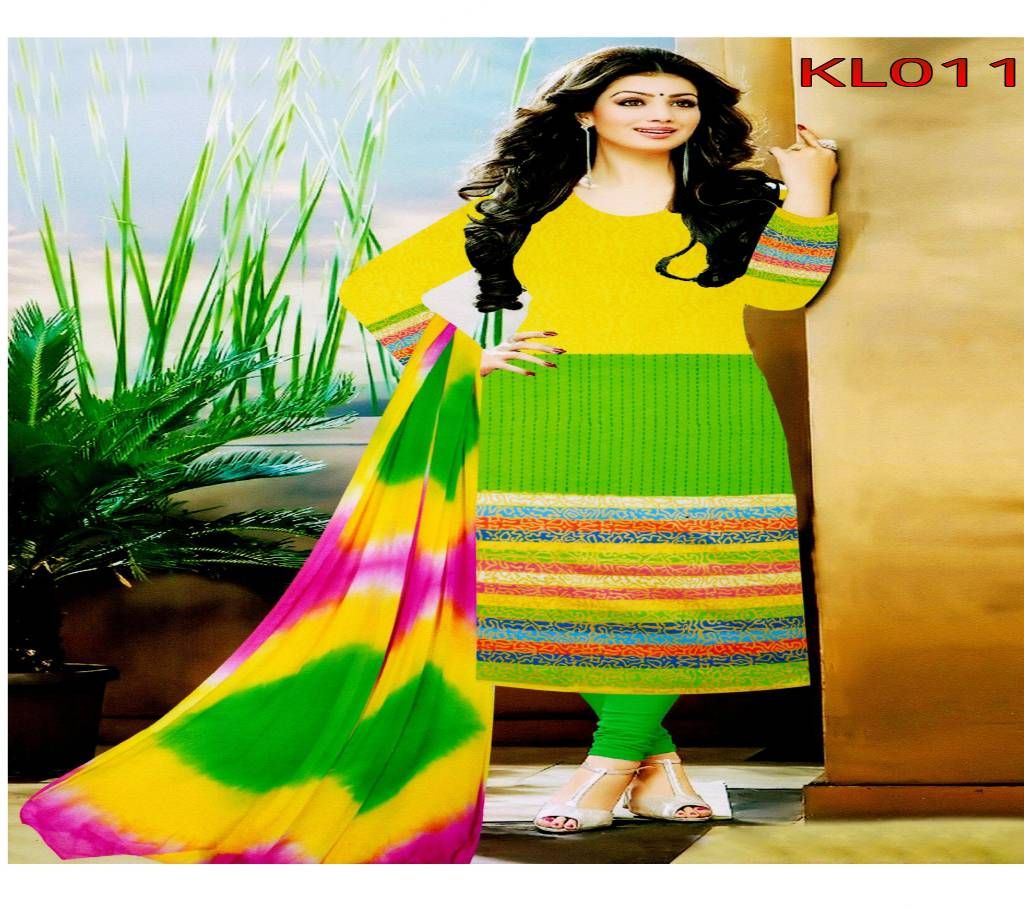 Cotton Block 3pc - Yellow and Green Color with Multi Color Block print