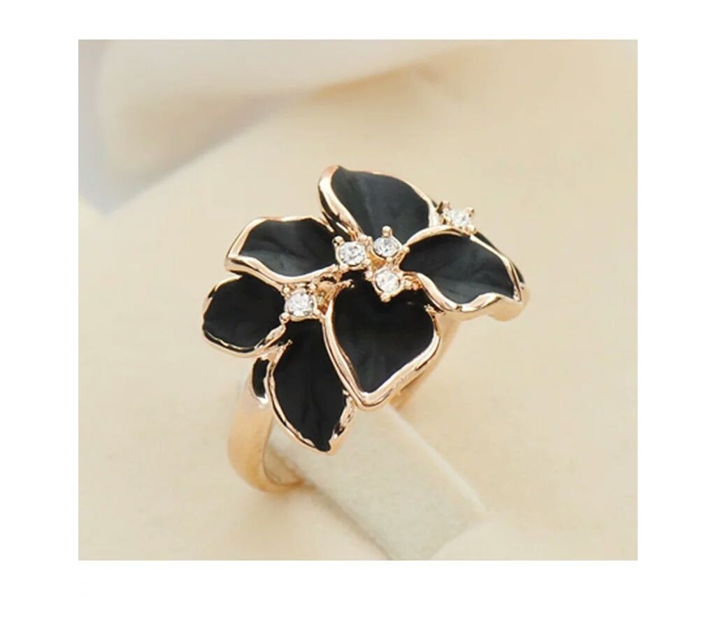 Black color Enamel Rose Petal Flower Ring