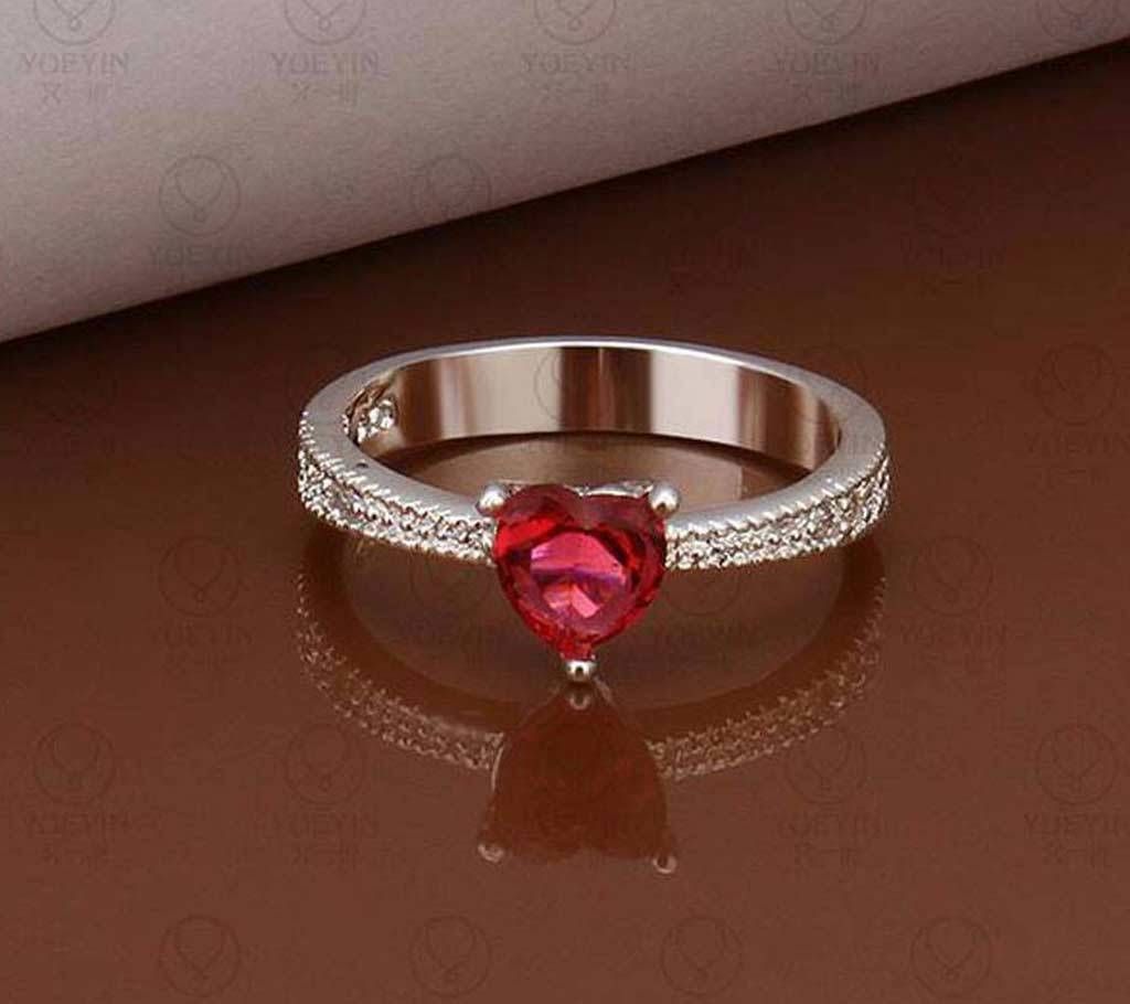 Red Stone Setting Heart Shaped Finger Ring