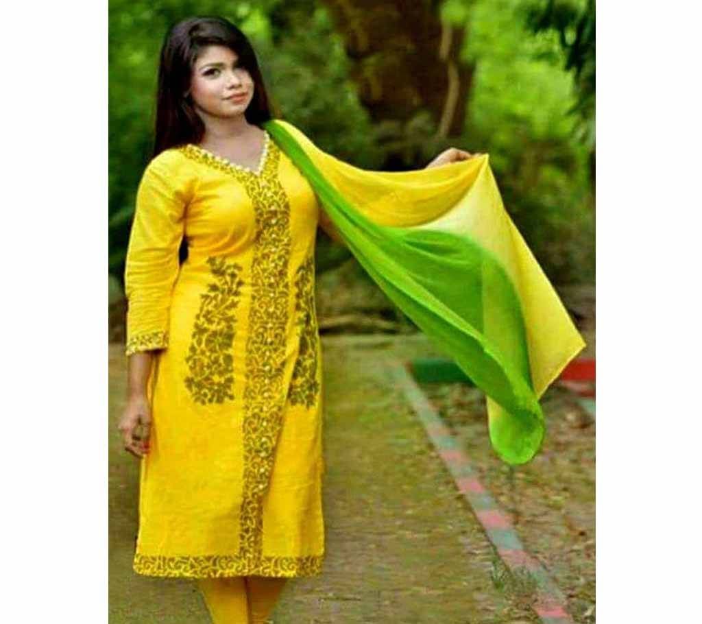 UNSTCHIED BLOCK PRINTEED COTTON THREE-PIC