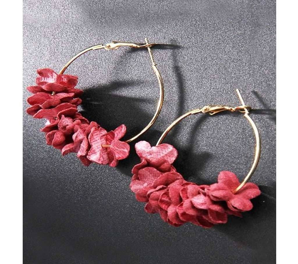 Elegant Fabric Flower Hoop Earrings Ear Ring For Women 