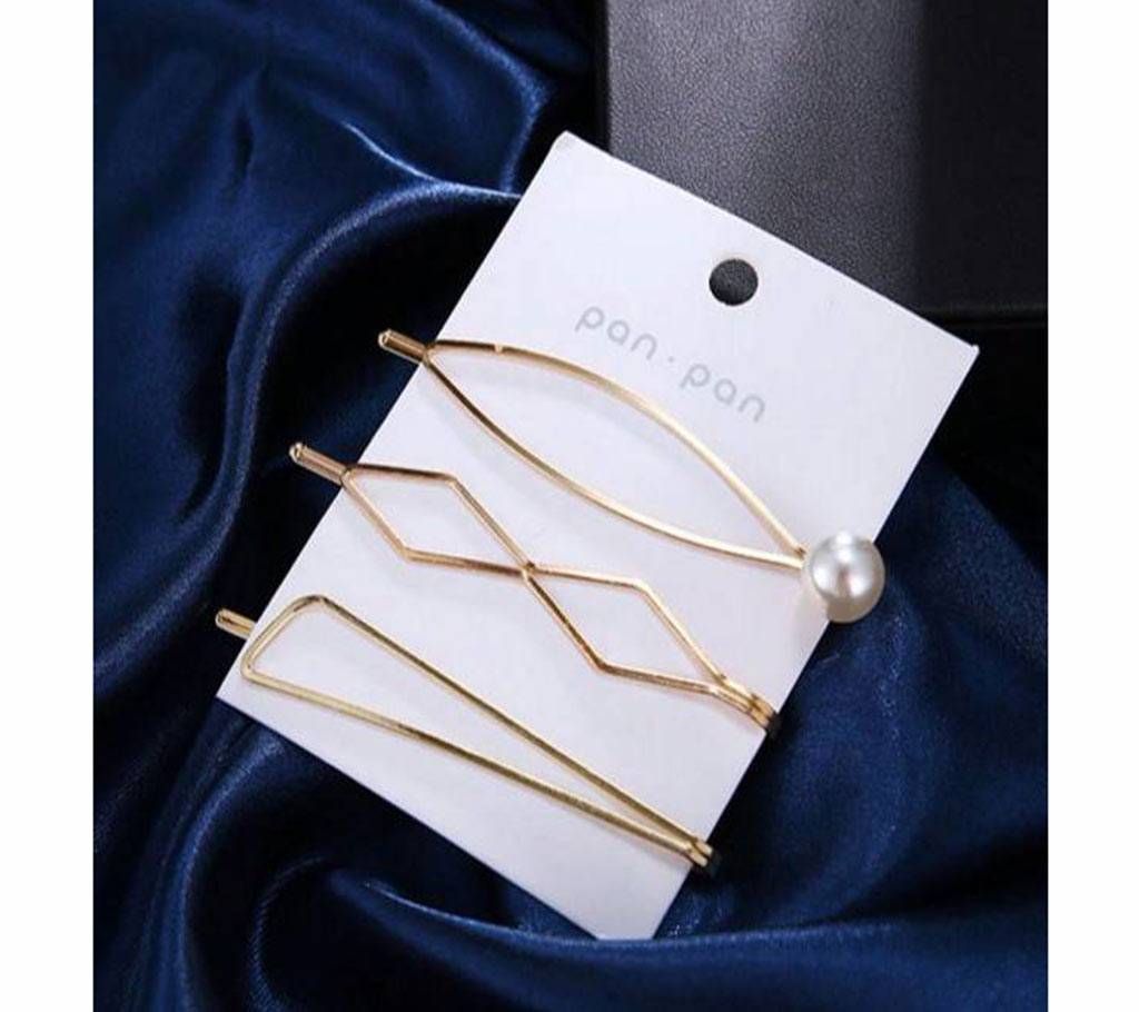 3Pcs/Set  Metal Gold Pearl Hair Clip For Women