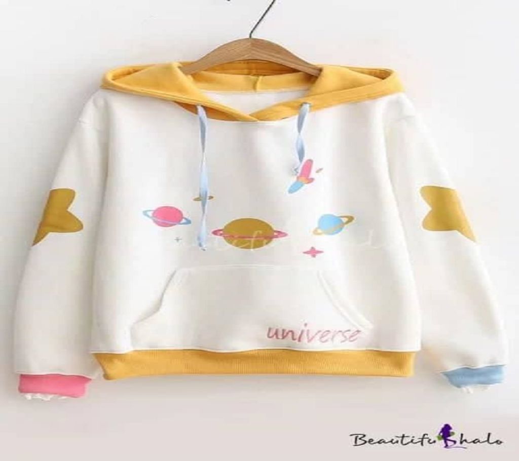 Yellow & White Hoodie For Ladies