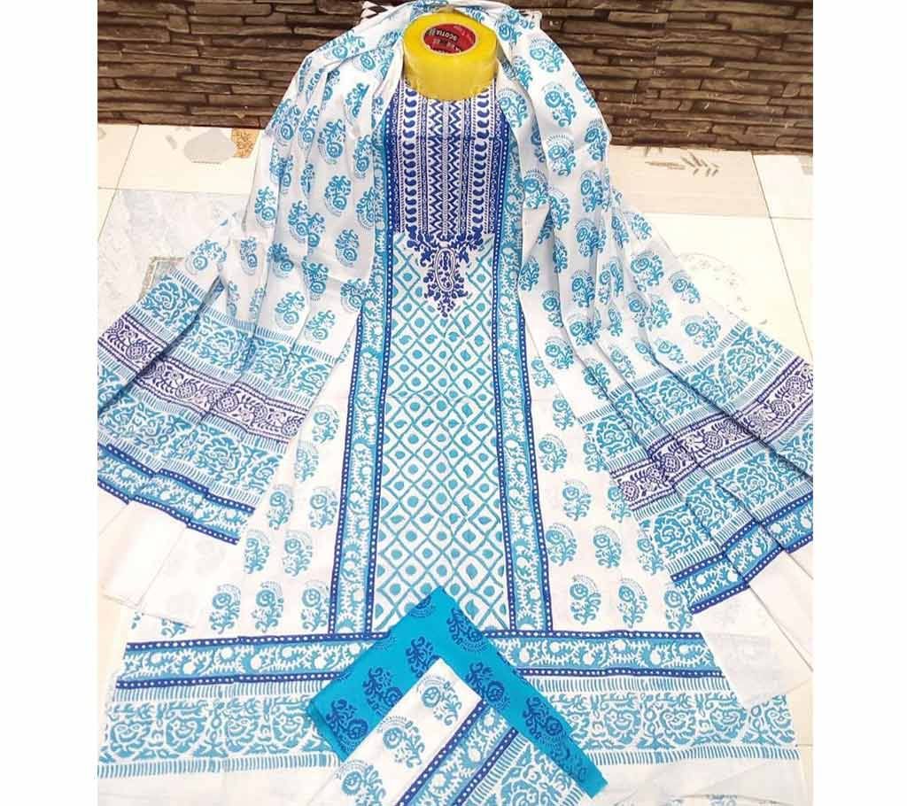 Deshi Cotton Unstitched Screen Printed 3Pcs - C100 - MHG
