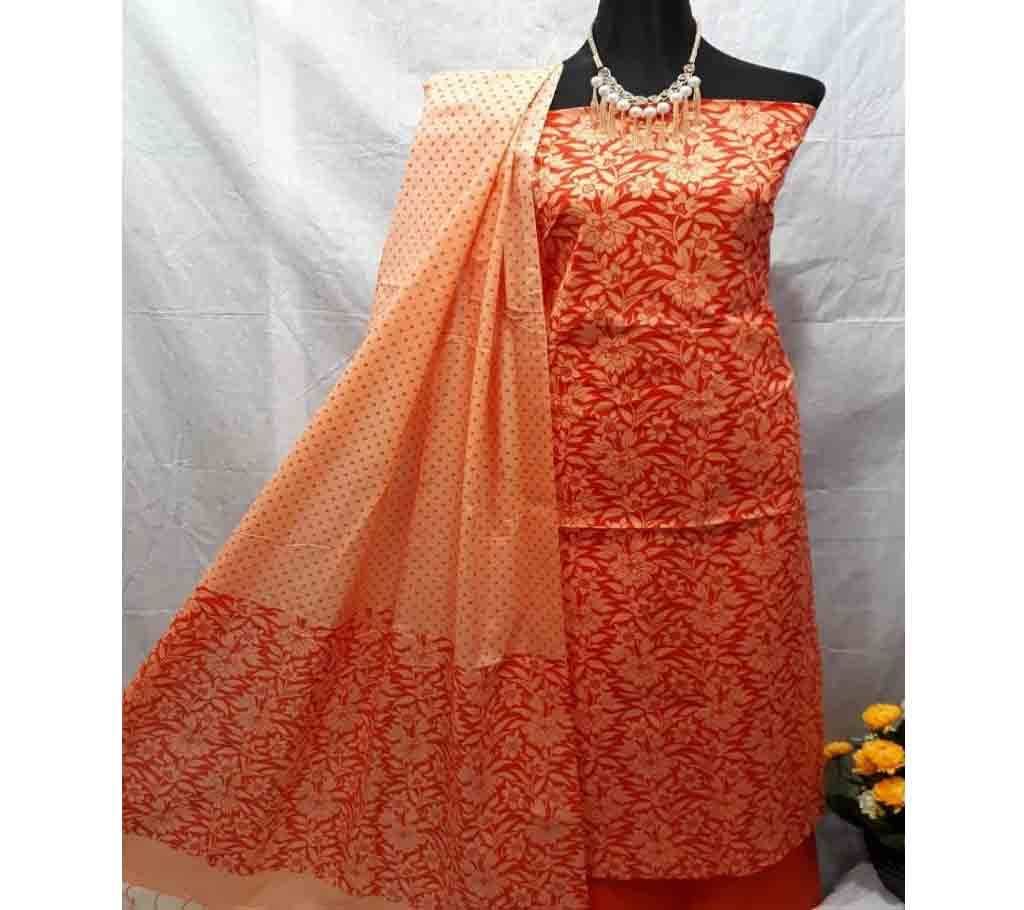 Unstitched Screen Print Cotton 3pcs 07 - Orange - SLF