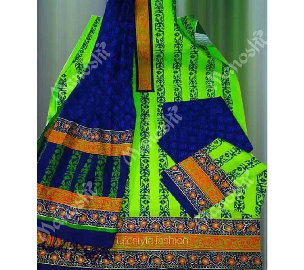 Unstitched Block Printed Three Piece for Women Lime Color