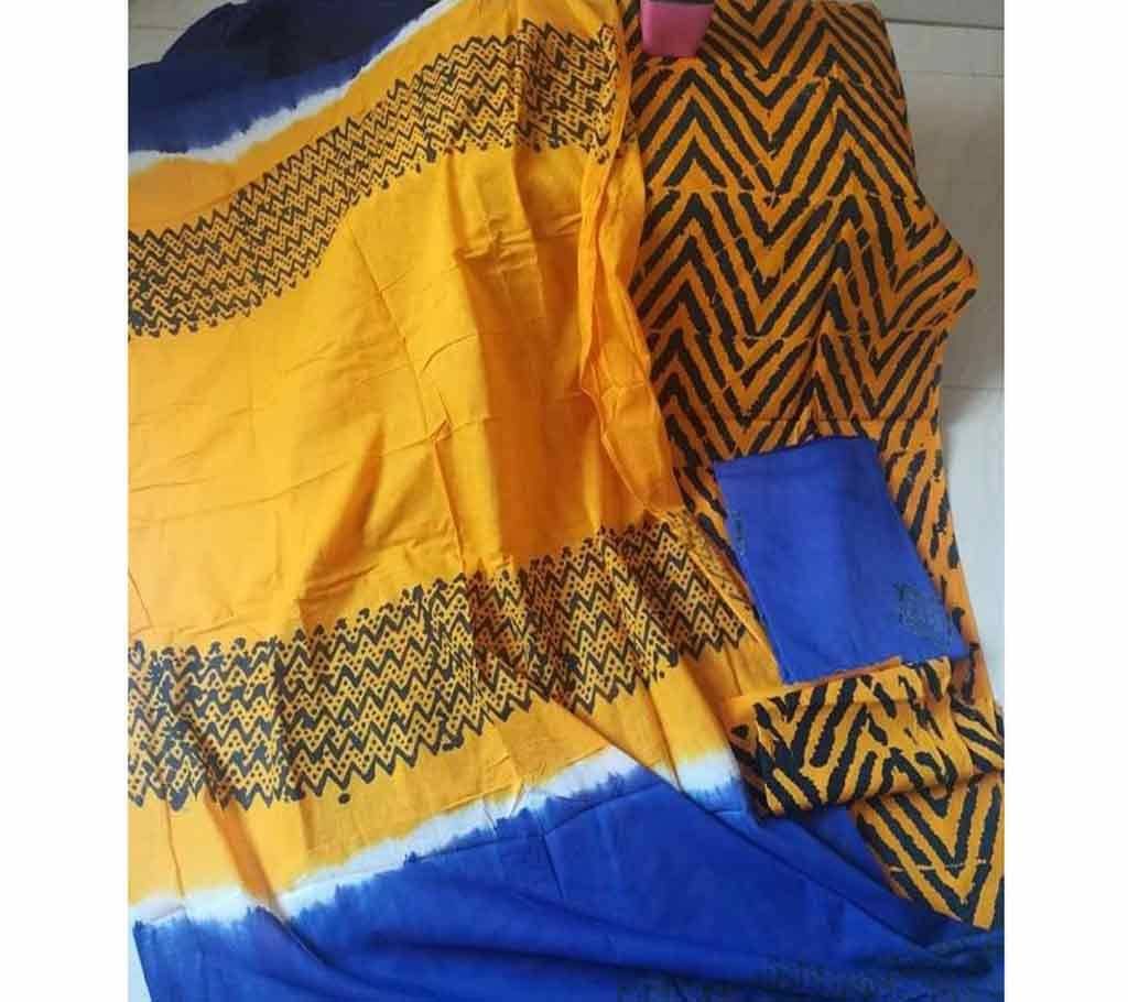 Unstitched Block Printed Cotton 3Pcs For Women Yellow
