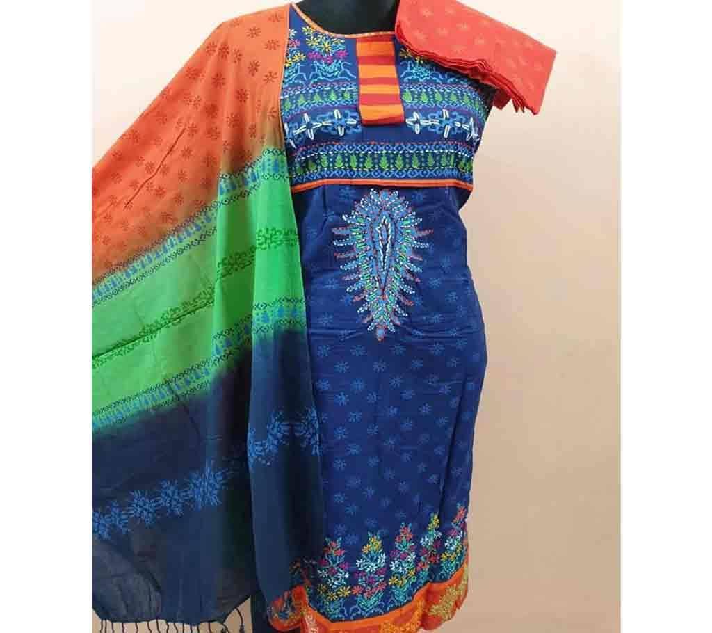 Unstitched Print Cotton Three Piece- Mix Color 07