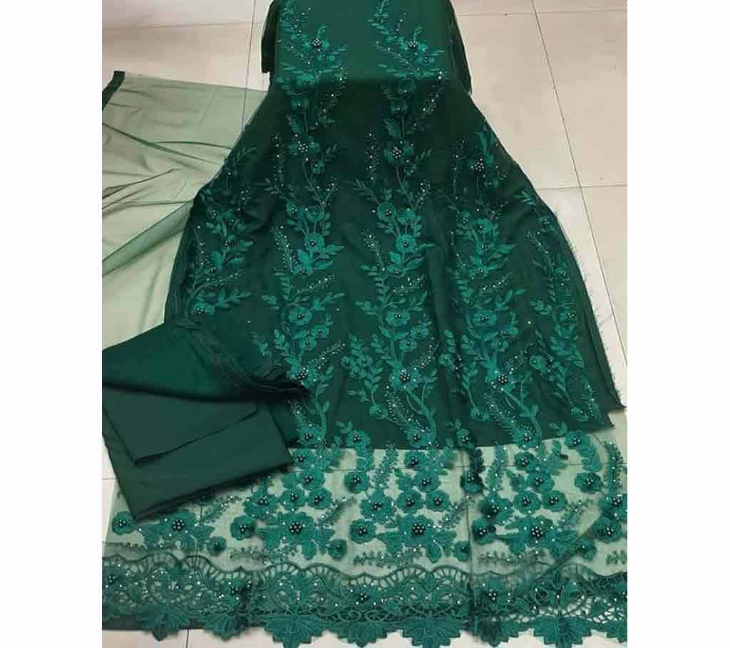 High Fabric Embroidered Cotton Net Unstitched 3 Piece(With inner)-26