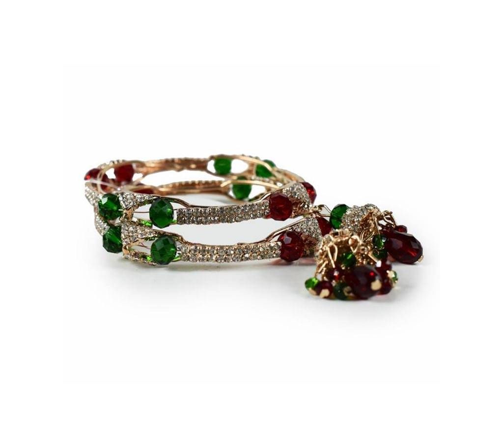 Multi color American Diamond Cat Bangles For Women (2 Pieces)