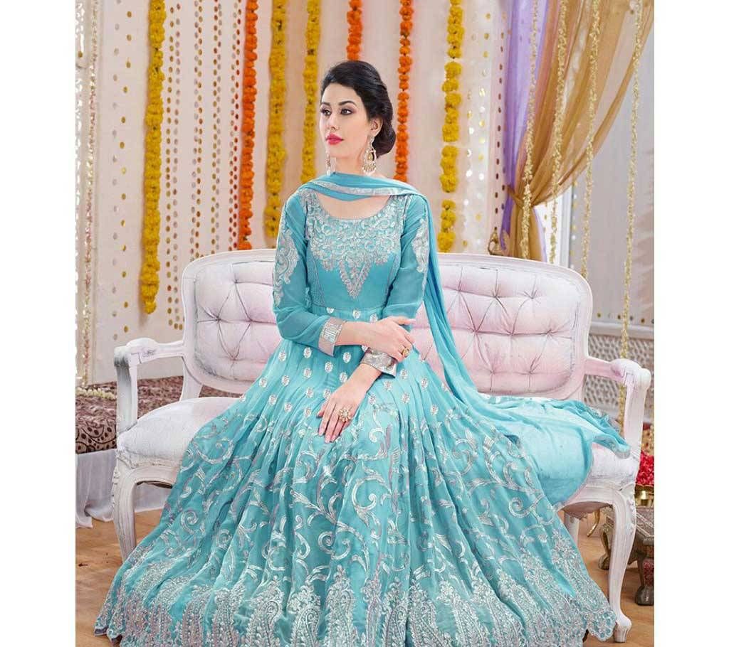 Semi Stitched Embroidery Georgette Gown - Replica 