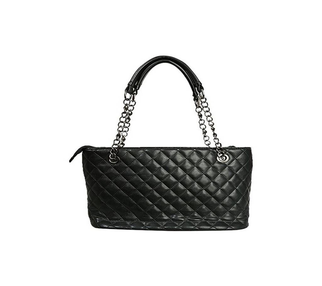 BLACK SYNTHETIC LEATHER SHOULDER BAG FOR WOMEN