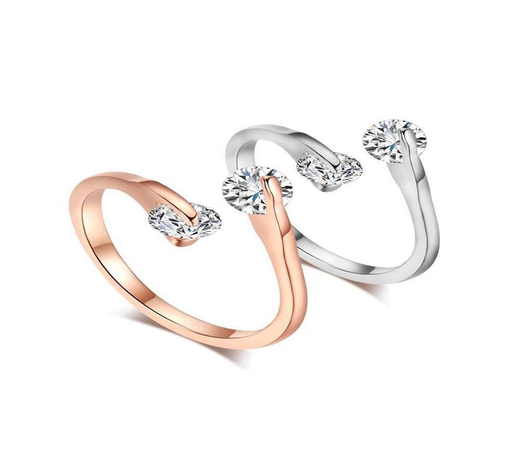 Rose Gold Plated & Silver hion Design Twin Finger Ring - 2pc