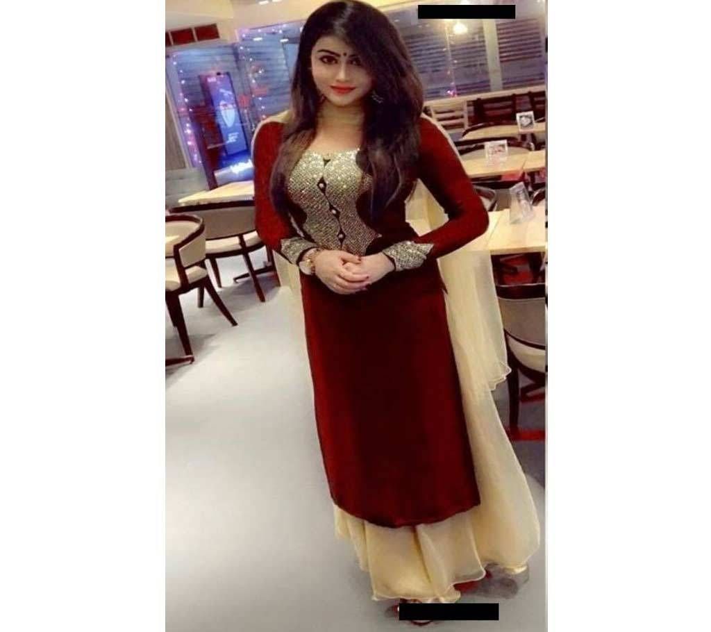 Unstitched maroon and cream georgette salwar kameez Three Piece 