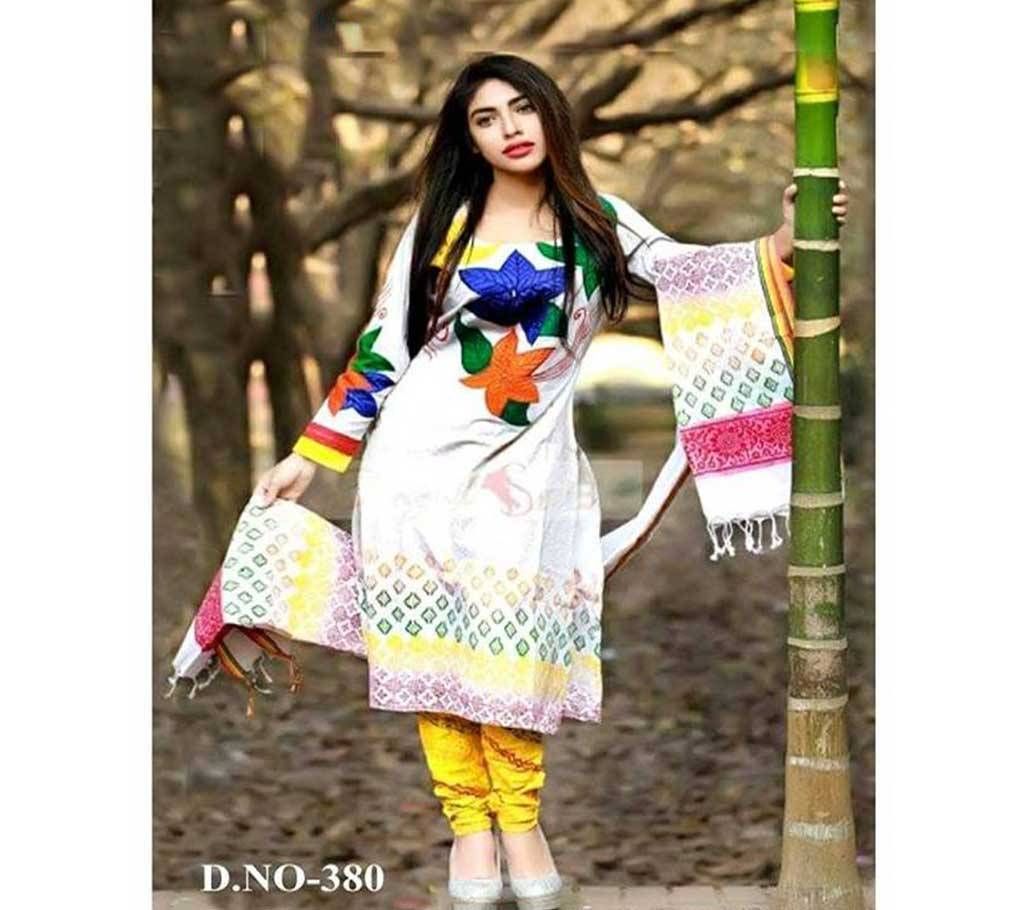 Unstitched Hand Block Printed Cotton Three-Piece