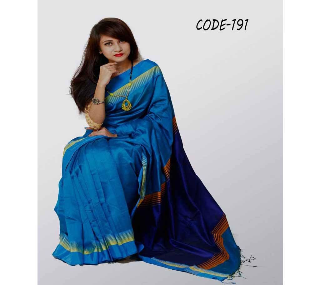 Sky Blue & Pink Blue Soft Toshor Silk Sharee