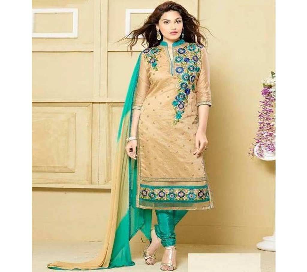 Beige And Turquoise Cotton Block Printed Salwar Kameez For Women Copy