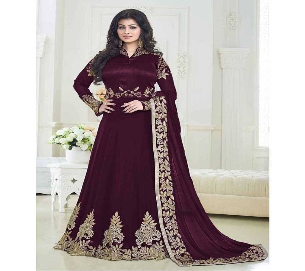 Semi-Stitched Embroidery Dhupian Cusha Gown (Copy)