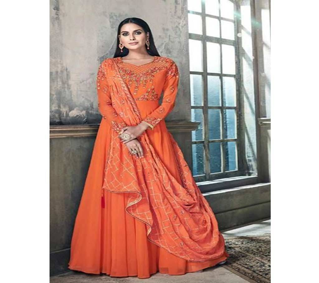 Hansa Husna Libas - Orange - 1003 Semi Stitched GEORGETTE Long Suit