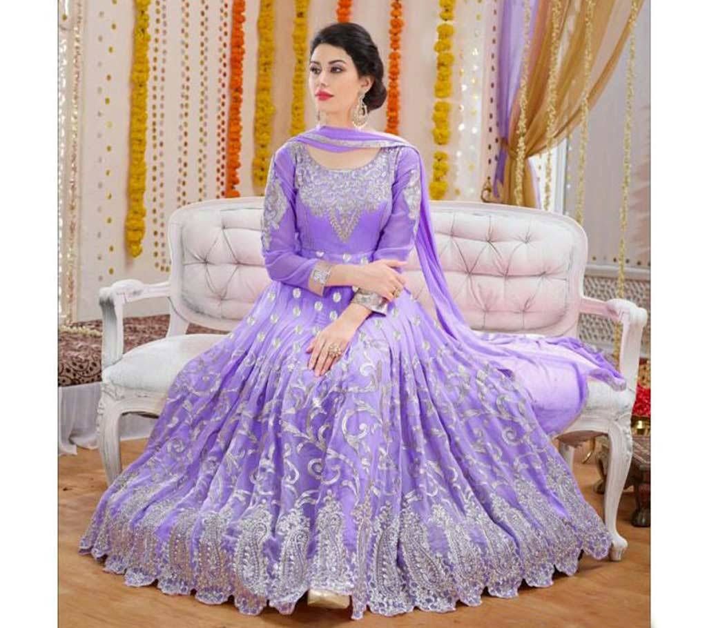 Designer Fancy Embroidered Violet Georgette Long Anarkali