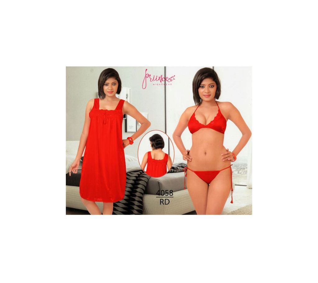 Fashionable Three Part Nighty-4058 RD