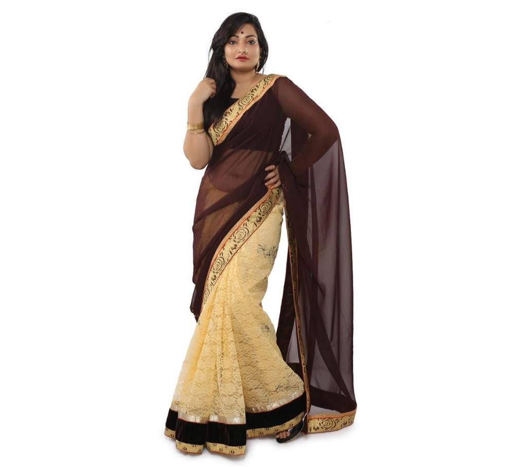 Coffee & Cream Indian Georgette Saree.