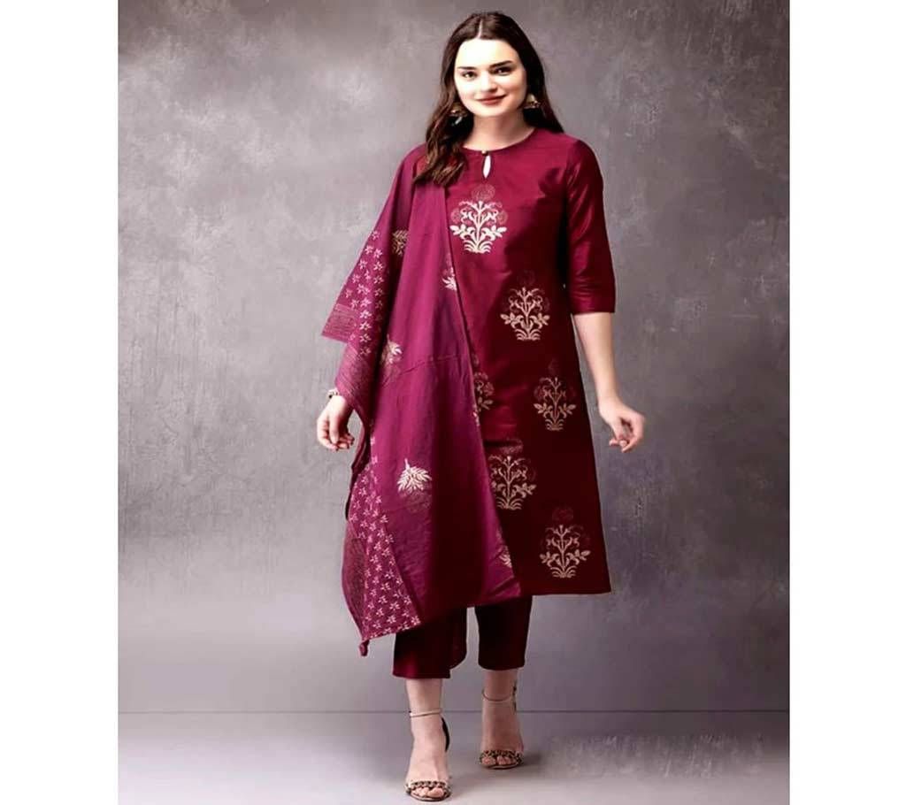 Unstitched Block Printed Cotton Salwar Kameez - Co