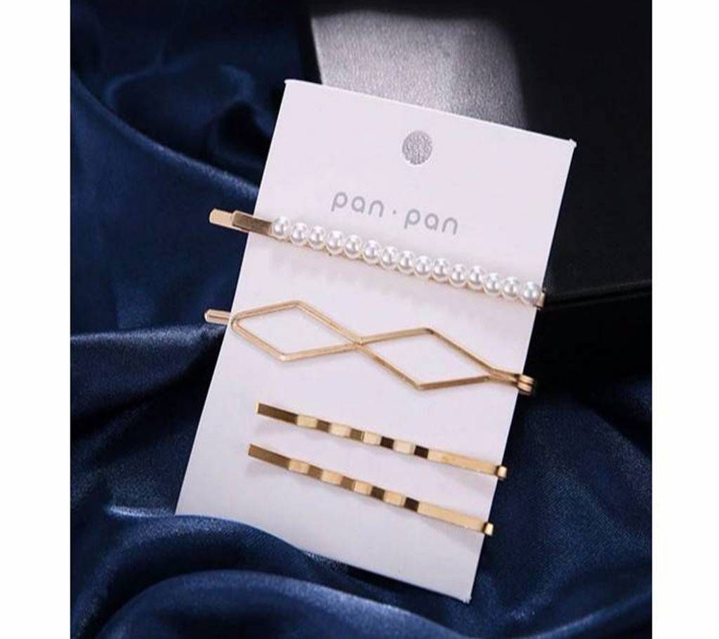 4Pcs/Set Women  Metal Gold Pearl Hair Clip For Women