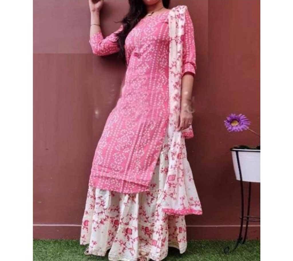 Light Pink Block And White Printed Salwar Kameez For Women-free size