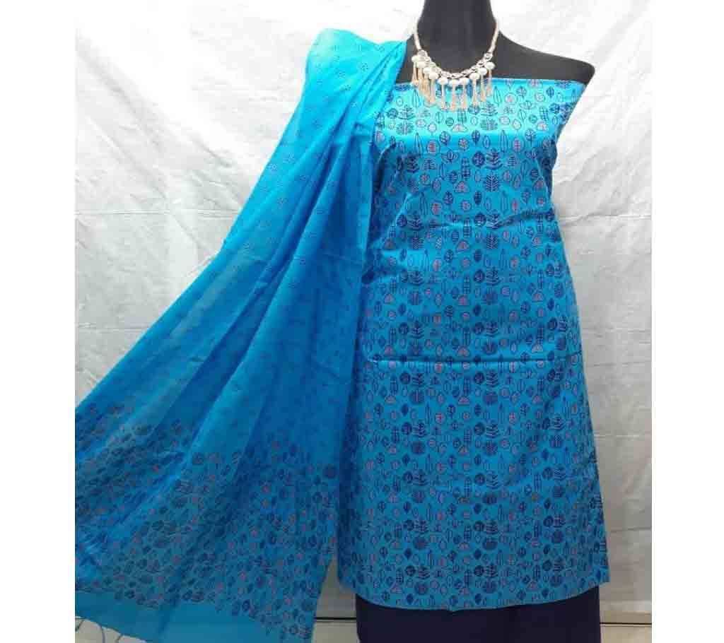 Unstitched Screen Print Cotton 3pcs 06 - Royal Blue - SLF