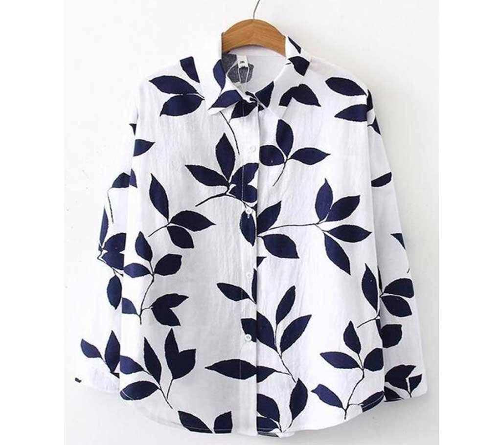 Women's Long Sleeve Leaf Print Korean Shirt!
