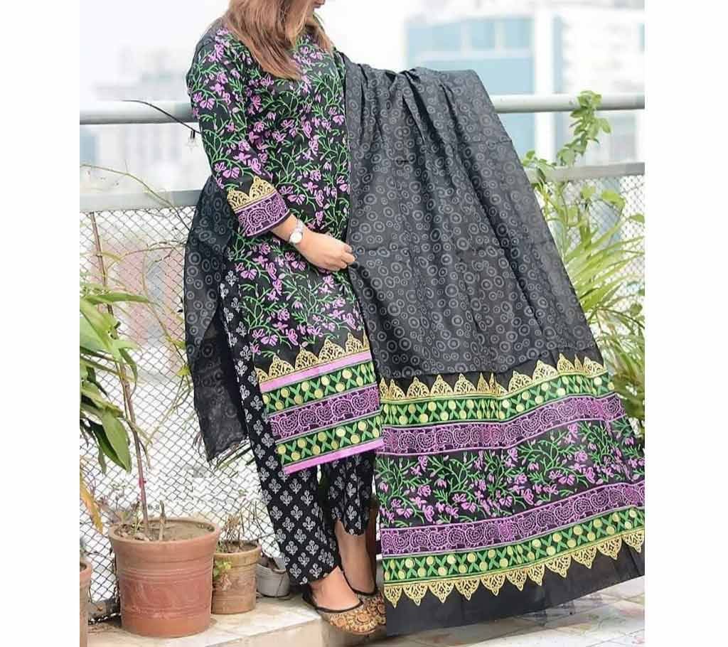 Latest Black Block and Multi Printed 3 pieces Salwar Kameez for Women