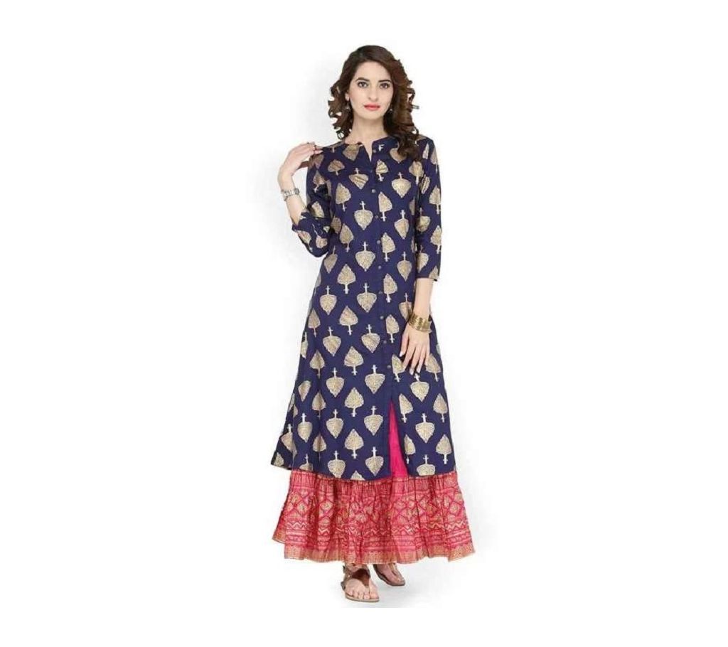 Unstiched Block Printed Cotton Salwar Kameez For Women Blue Color..