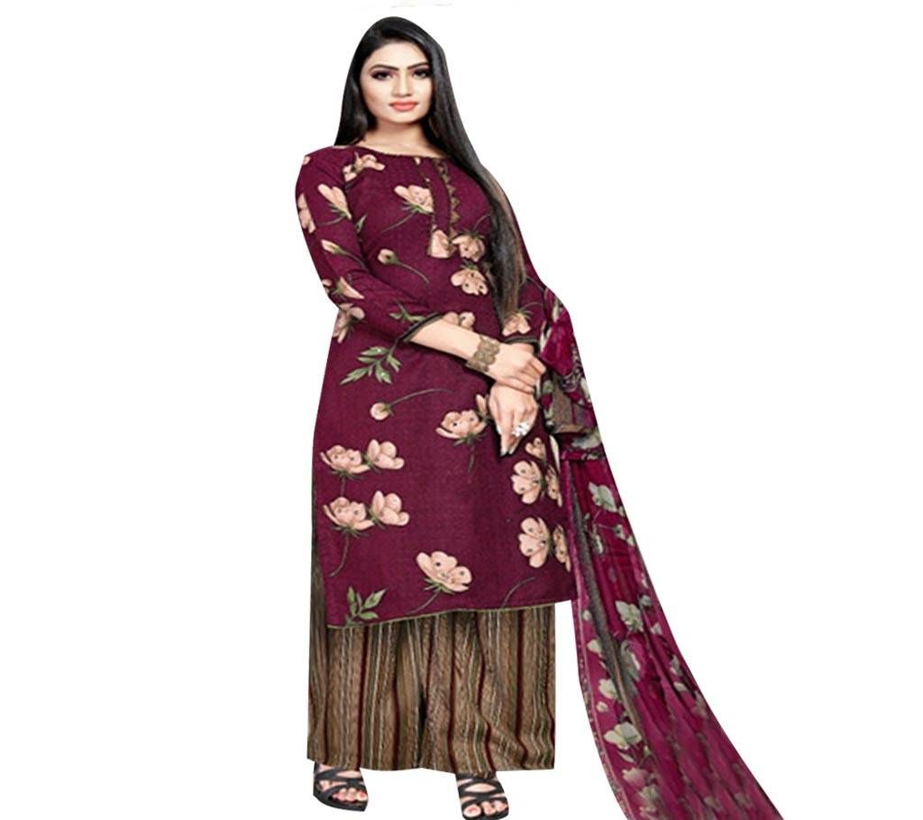 Unstitched Block Printed Cotton 3Pcs-Maroon-Copy