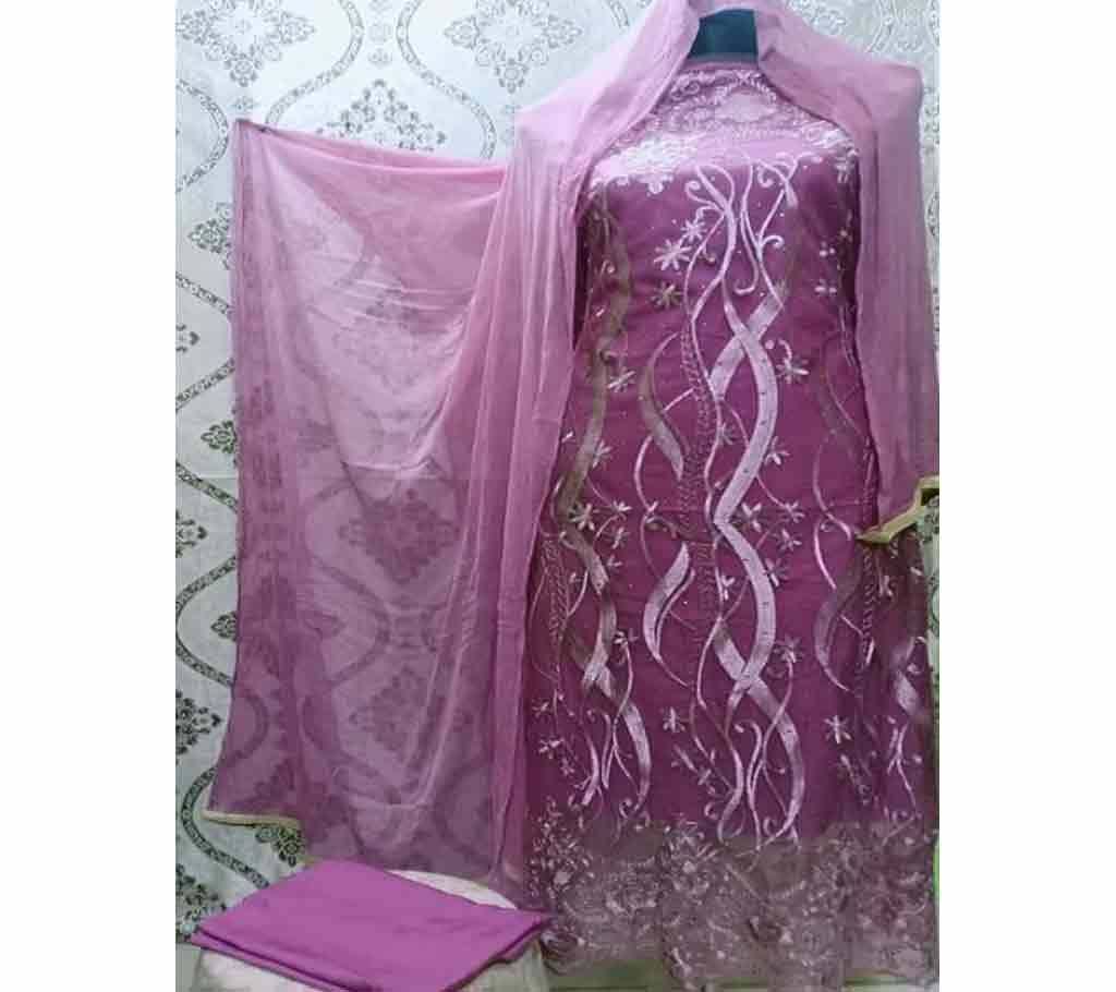 High Fabric Embroidered Cotton Net Unstitched 3 Piece(With inner)-27