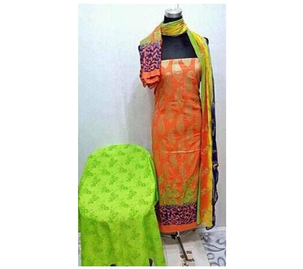 Hand Block Painted Cotton Unstitched Three Piece