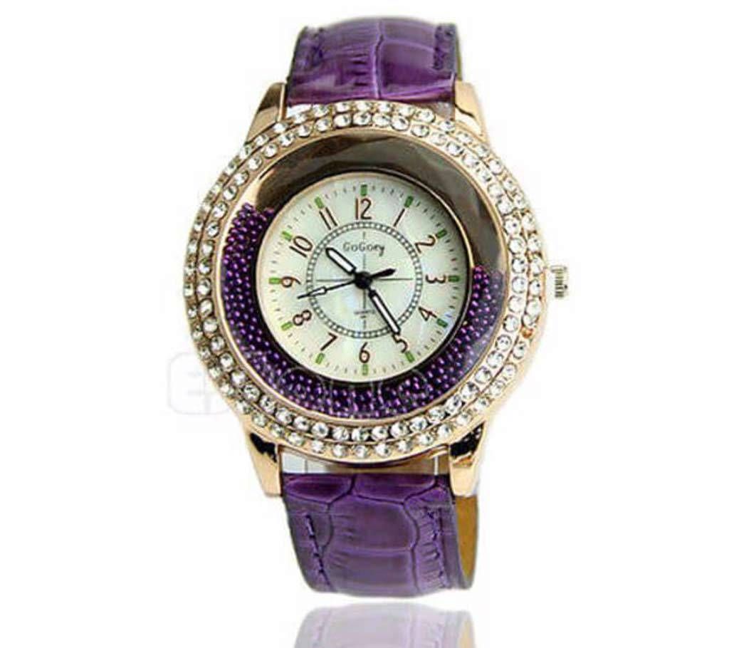 Crystal Pearl Dial Wrist Watch For Women