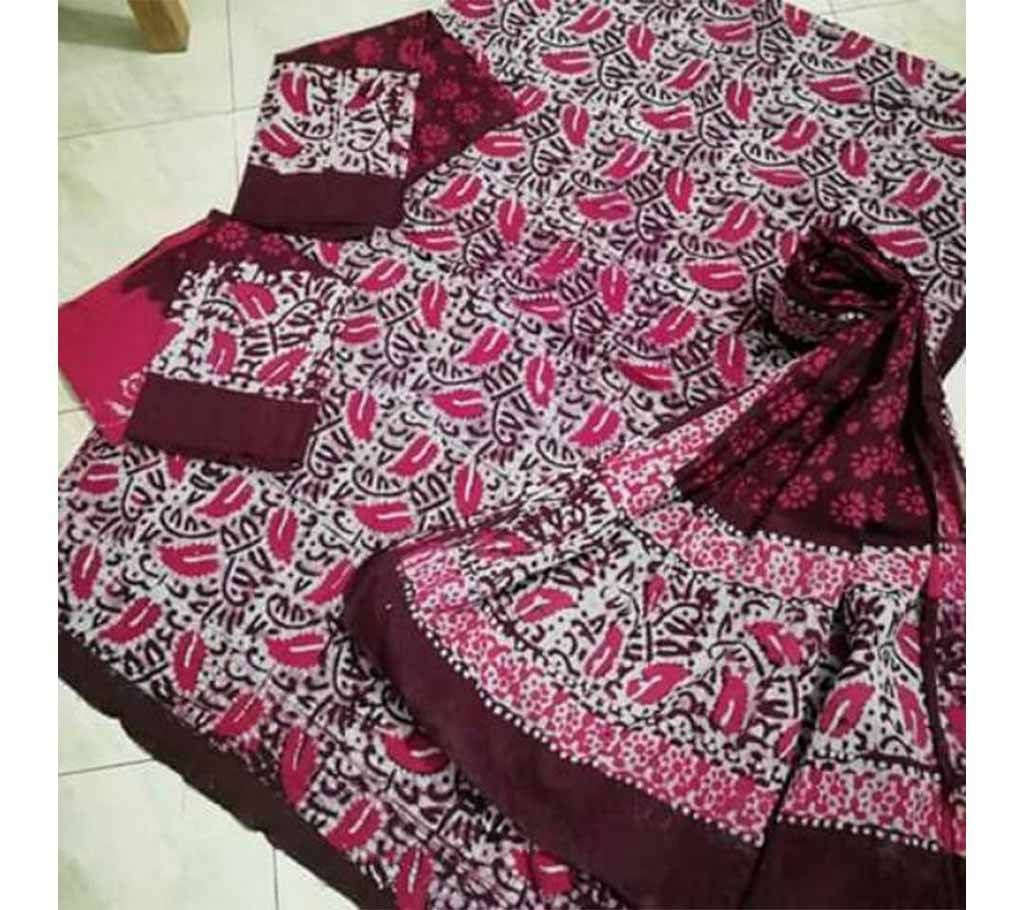 Unstitched Block Batik Cotton Thee Piece