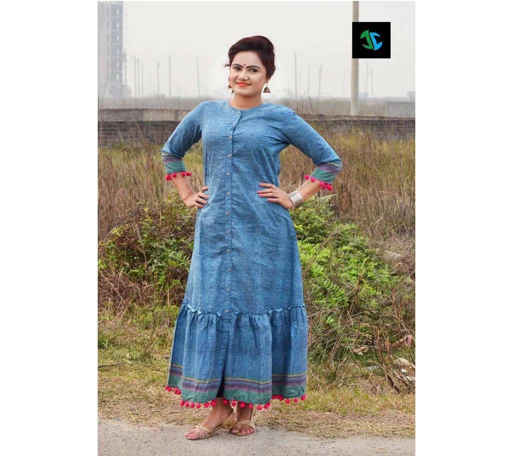 pom pom cotton long kurti