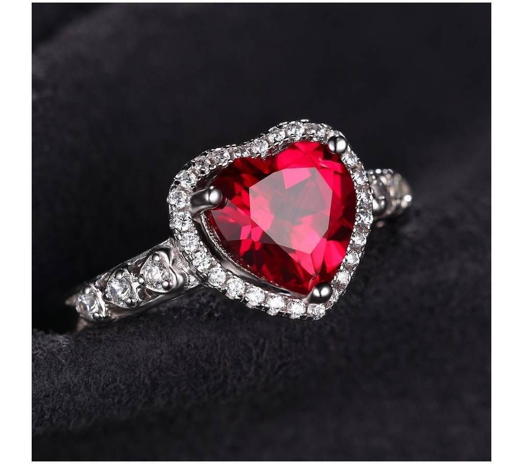 Red Ruby 925 Silver Halo Ring