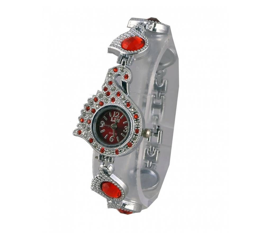 Red and Silver Metal Analog Watch for Women