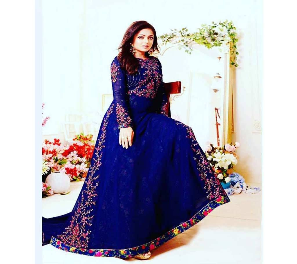 Unstitched Navy Blue Georgette Gown