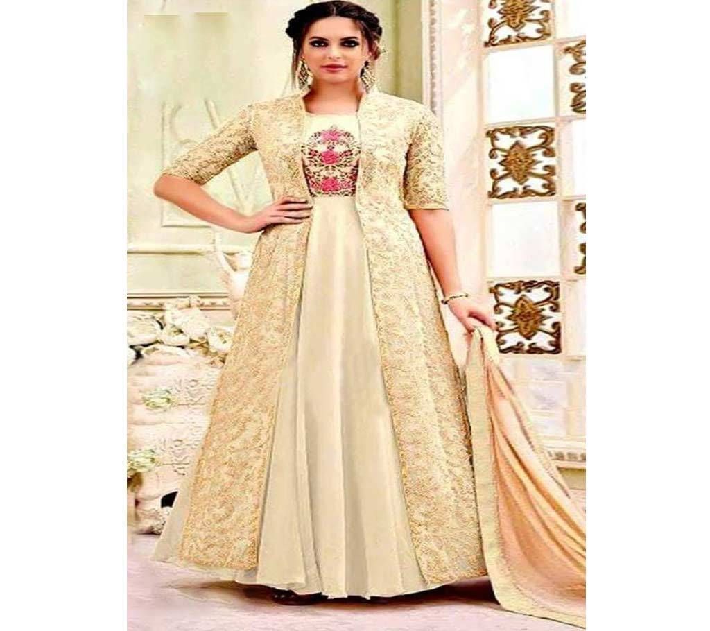 Unstitched Off White Georgette Gown For Women