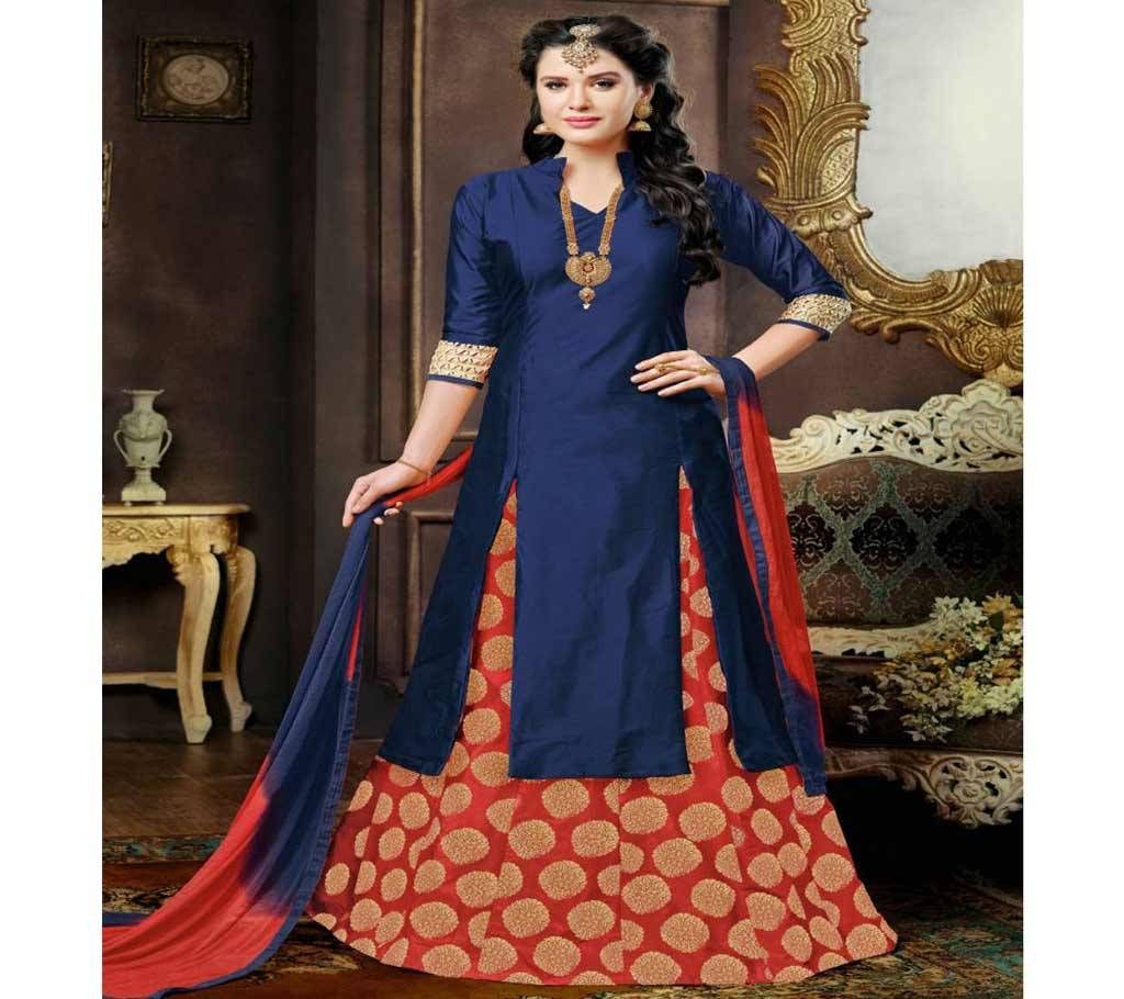 navy blue and red un-stitched Scart model salwar kameez suits copy 