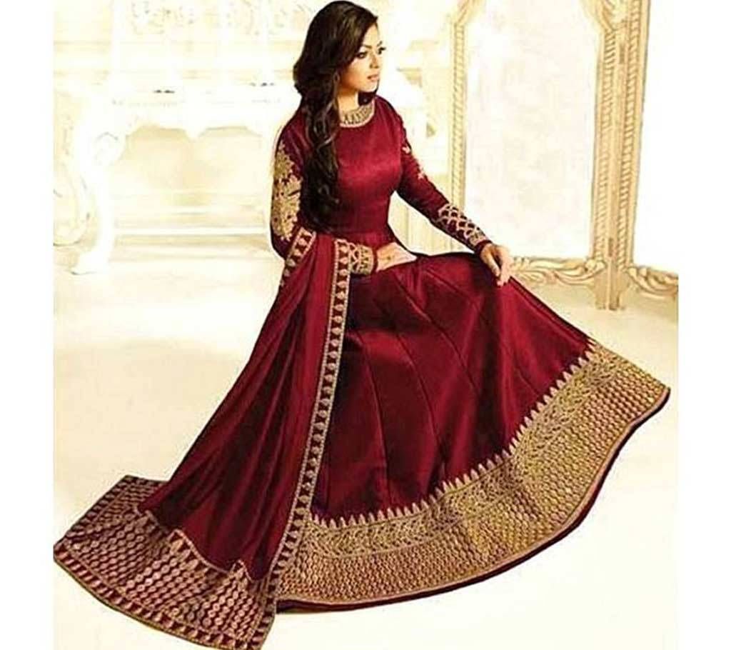 Unstitched Maroon & Golden Georgette Gown For Women  