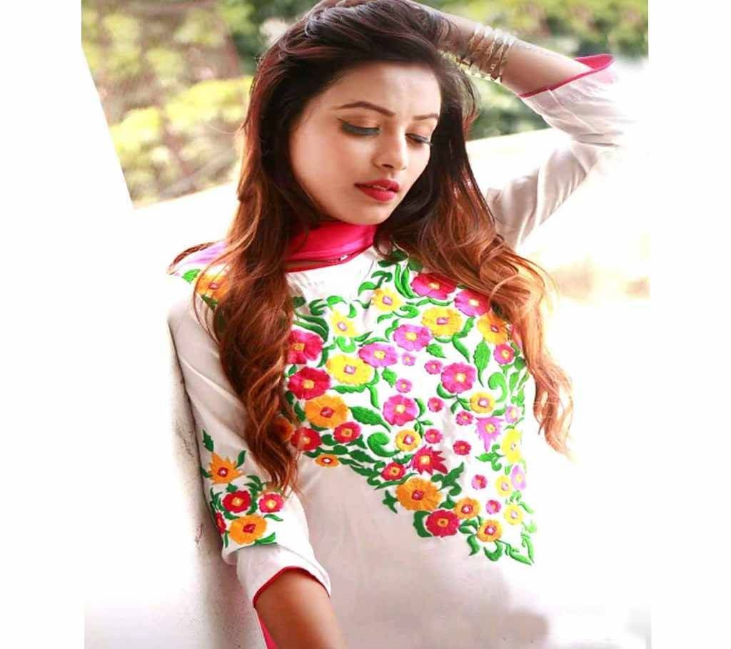 Unstitched White Georgette Salwar Kameez For Women