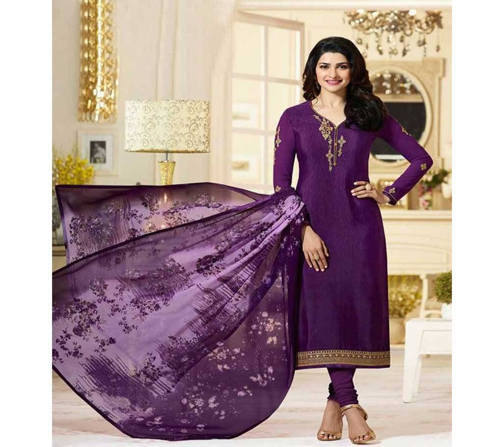Semi Stitched Embroidery Silk Three Piece - Copy