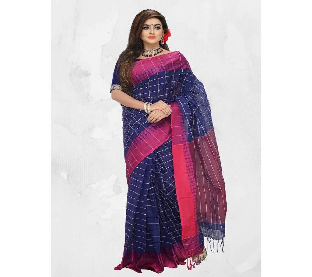 Cotton Sharee Blue Mejenda Combination 13 Hat With Blouse